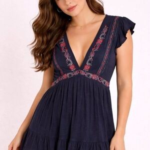 Free People Navy Dress with Red Accents